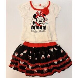 NEW DISNEY "MINNIE MOUSE"  2-PC TULLE Tutu White Red & Black Skirt Set 24Months